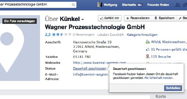 Der alte Facebook-Auftritt